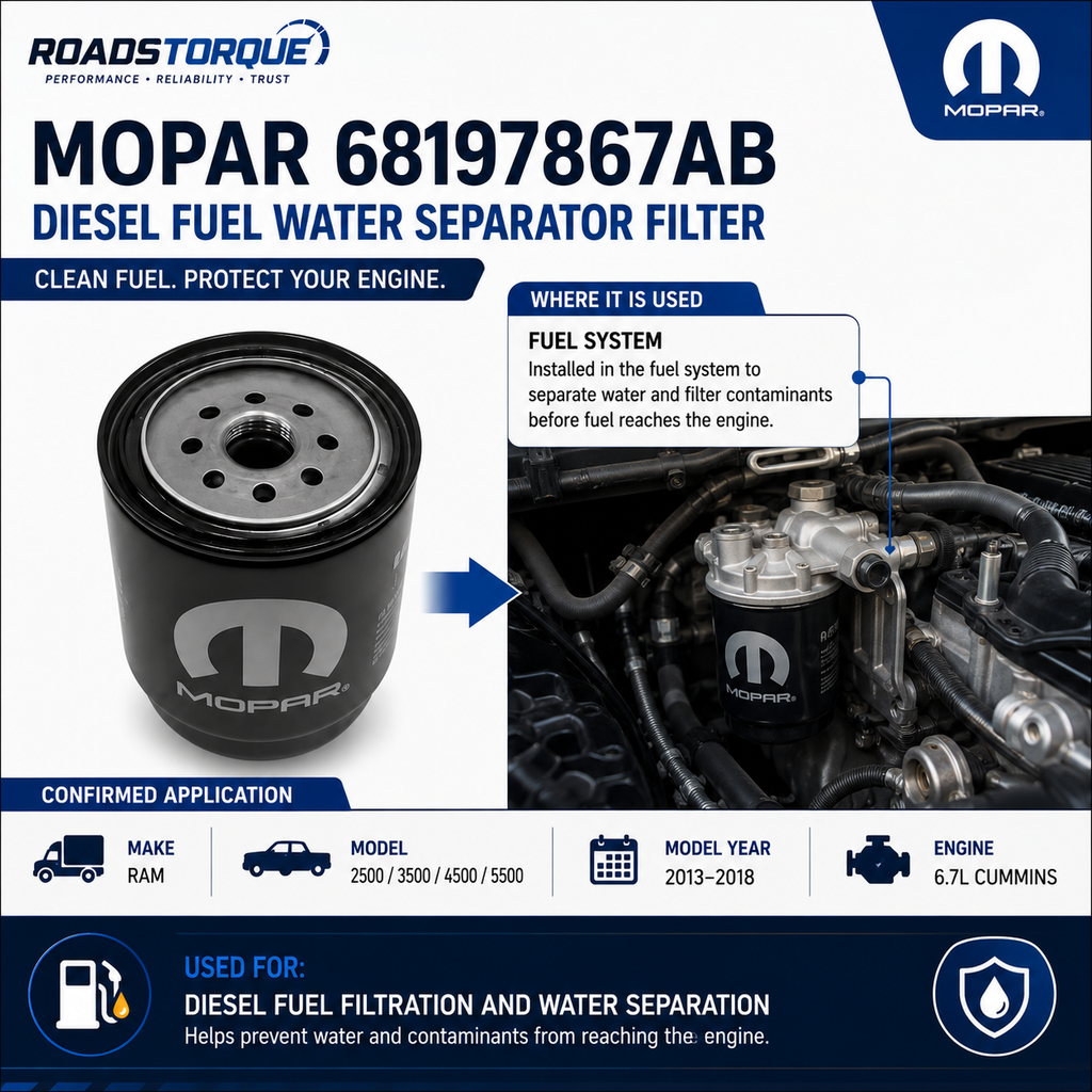 Mopar 68197867AB Diesel Fuel Water Separator Filter for Ram 6.7L Cummins 2013–2018