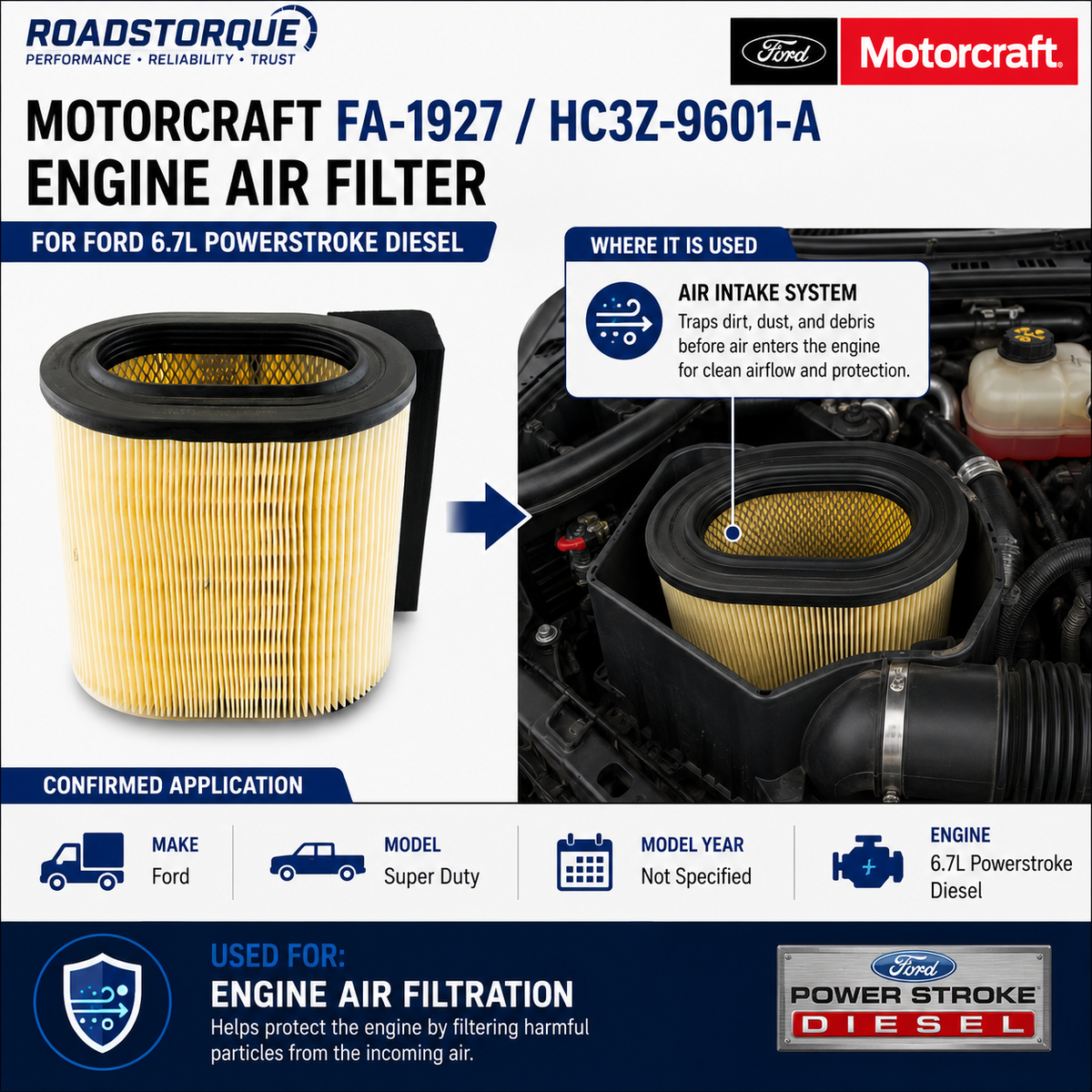 New OEM Ford Motorcraft 6.7L Powerstroke FA1927 HC3Z-9601-A Engine Air Filter