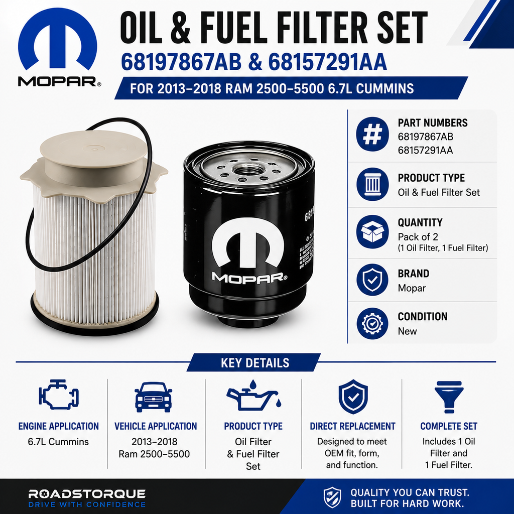 Mopar Oil & Fuel Filter Set 68197867AB & 68157291AA for 2013–2018 Ram 2500–5500 6.7L Cummins