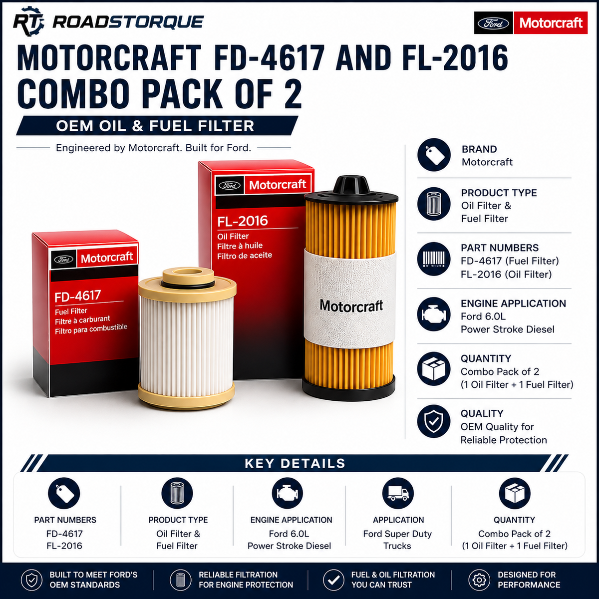 Motorcraft FD-4617 and FL-2016 Combo Pack of 2 | OEM Oil & Fuel Filter.