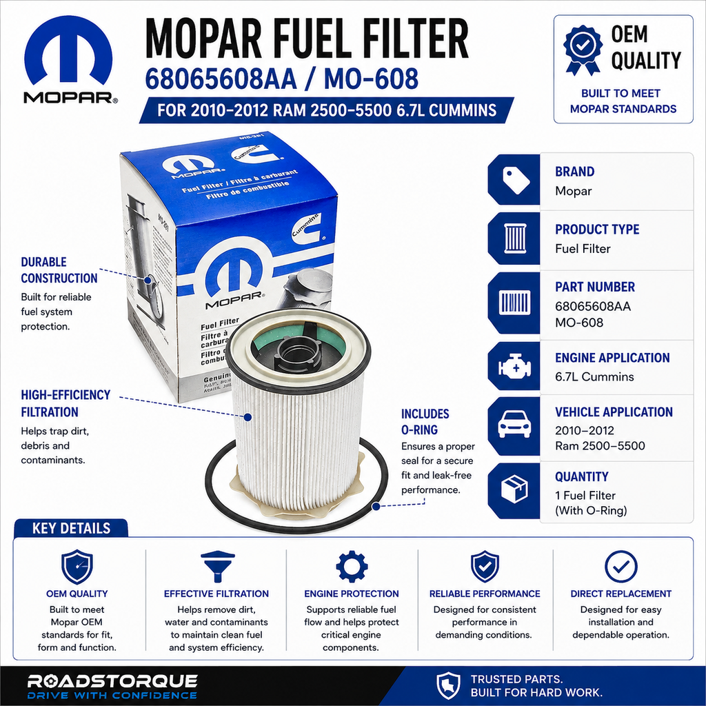 Mopar Fuel Filter 68065608AA / MO-608 for 2010–2012 Ram 2500–5500 6.7L Cummins