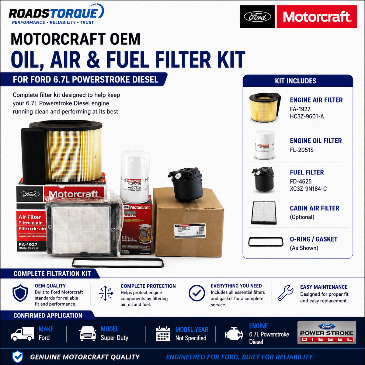 Motorcraft OEM Oil, Air & Fuel Filter Kit for Ford 6.7L Powerstroke Diesel
